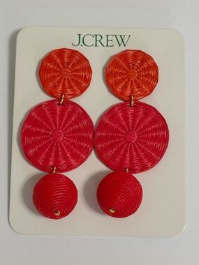 J. Crew Red & Orange Woven Disc Drop Earrings